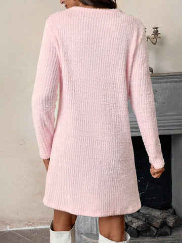 Women Casual Solid Color Long Sleeve Basic Short Dress