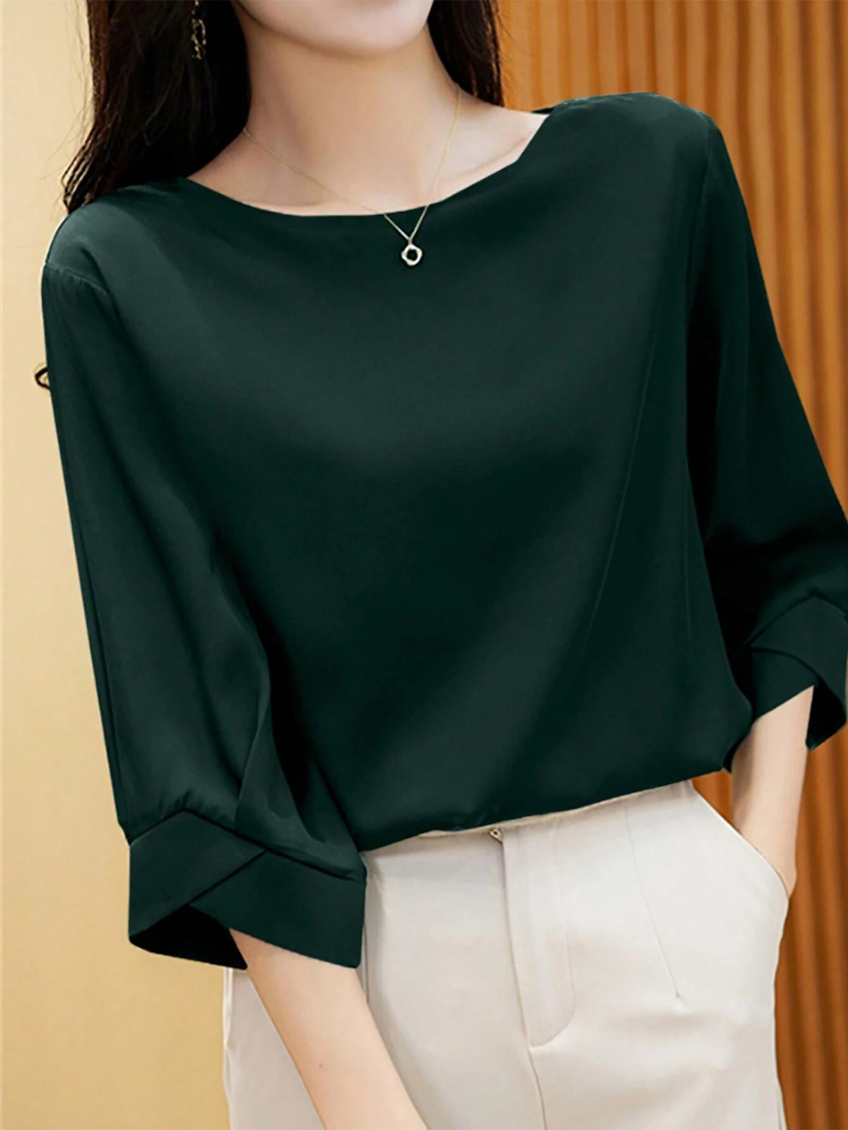 LUNE Women Casual Solid Color Round Neck Shirt For Spring And Summer