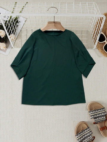 LUNE Women Casual Solid Color Round Neck Shirt For Spring And Summer