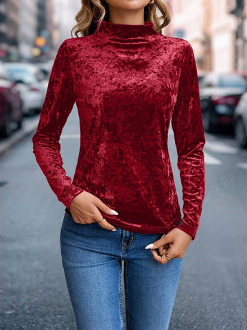 LUNE Women Casual Stand Collar Long Sleeve Top, Minimalist Design, Everyday Wear