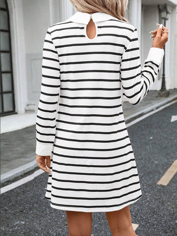 Women Casual Striped Long Sleeve Dress, Suitable For Autumn