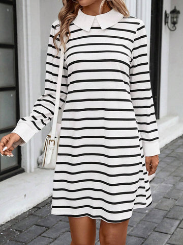 Women Casual Striped Long Sleeve Dress, Suitable For Autumn