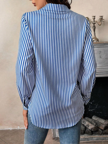 LUNE Women Casual Striped & Floral Printed Long Sleeve Blouse, Autumn/Winter