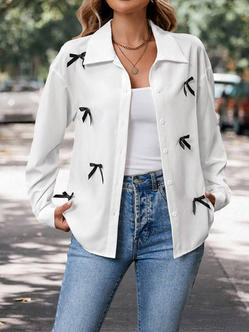 LUNE Women Casual Textured Button Down Long Sleeve Shirt, Suitable For Commuting And Outdoor