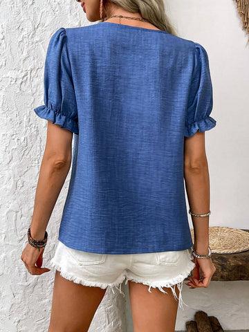 LUNE Women Fashion Flower Print Bubble Sleeve Shirt