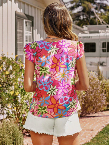 LUNE Women Fashionable Loose Fit Short Sleeve Shirt With Print Pattern For Summer