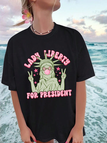 LUNE Women Fashionable Summer Printed Casual Loose Short-Sleeved T-Shirt