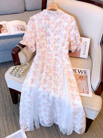 Women Floral Printed Short Sleeve Dress Summer Outfits Grad Dress Wedding Guest Dress