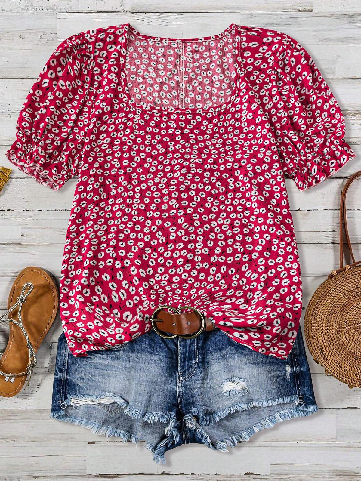 LUNE Women Floral Short Sleeve Casual/Holiday Shirt, Summer Apparel, Graduation Outfit