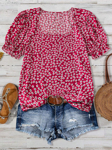 LUNE Women Floral Short Sleeve Casual/Holiday Shirt, Summer Apparel, Graduation Outfit