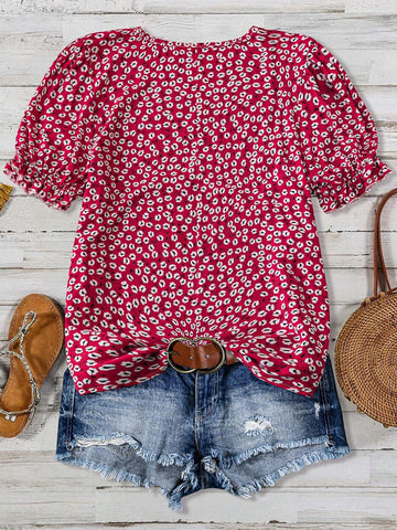 LUNE Women Floral Short Sleeve Casual/Holiday Shirt, Summer Apparel, Graduation Outfit
