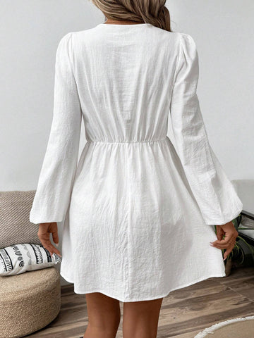 Women Lace Patchwork Long Sleeve Casual Mini Dress