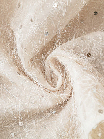 LUNE Women Laser Cut Beaded Collar Lace Trim Long Sleeve Blouse