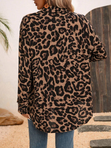 LUNE Women Leopard Print Drop Shoulder Shirt