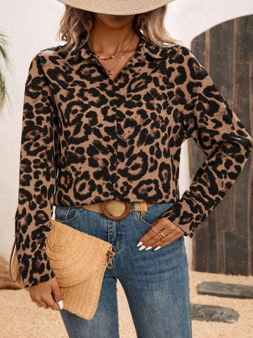 LUNE Women Leopard Print Drop Shoulder Shirt