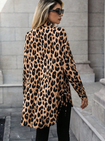LUNE Women Leopard Print Long Sleeve Button-Front Casual Shirt With Pockets, Autumn
