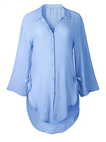 LUNE Women Loose-Fit Casual Side Knot Shirt With Off-The-Shoulder Sleeves For Summer