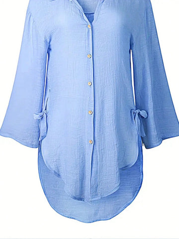 LUNE Women Loose-Fit Casual Side Knot Shirt With Off-The-Shoulder Sleeves For Summer