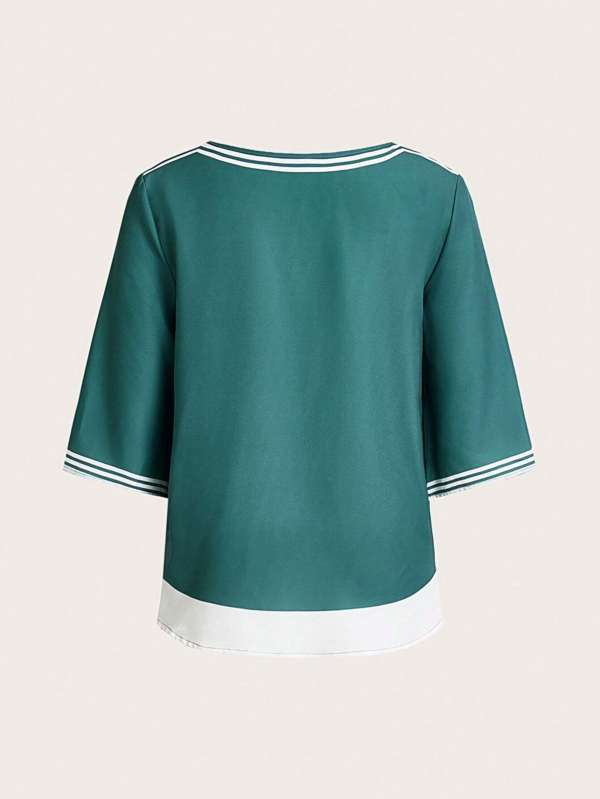 LUNE Women Loose Fit Striped Floral Print Round Neckline 3/4 Sleeve Shirt For Summer