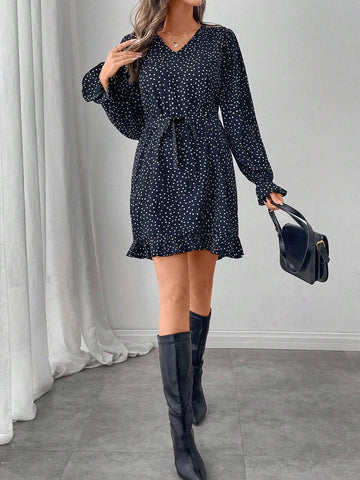 Women Polka Dot Short Casual Dress, Soft And Comfortable