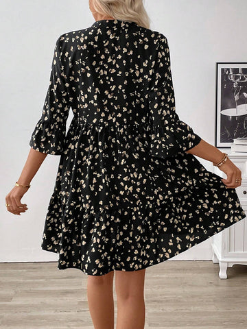 Women Random Print Short Sleeve Dress