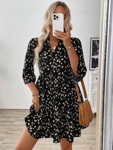 Women Random Print Short Sleeve Dress