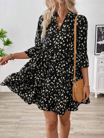 Women Random Print Short Sleeve Dress