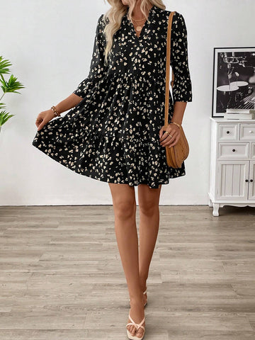 Women Random Print Short Sleeve Dress