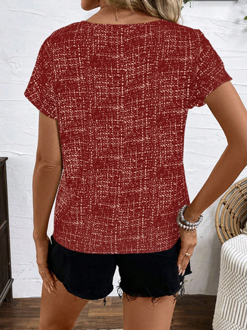 LUNE Women Round Neck Short Sleeve Casual Blouse, Daily Wear