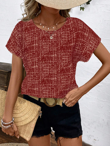 LUNE Women Round Neck Short Sleeve Casual Blouse, Daily Wear