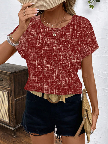 LUNE Women Round Neck Short Sleeve Casual Blouse, Daily Wear