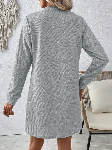 Women Short Crew Neck Long Sleeve Casual Mini Dress, Daily Wear