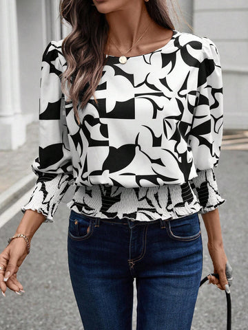 LUNE Women Silhouette Print Button Down Shirt, Autumn