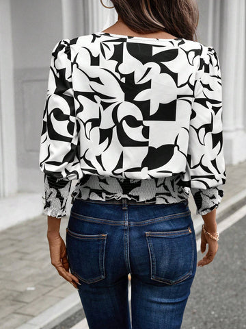 LUNE Women Silhouette Print Button Down Shirt, Autumn