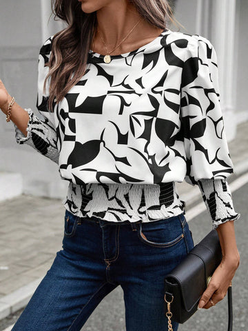 LUNE Women Silhouette Print Button Down Shirt, Autumn