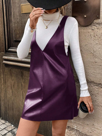 Women Sleeveless Solid Color Mini Dress, Autumn