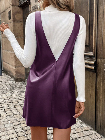 Women Sleeveless Solid Color Mini Dress, Autumn