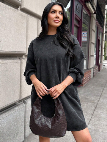 Women Snowflake Print Sweatshirt & Short Dress, Autumn/Winter