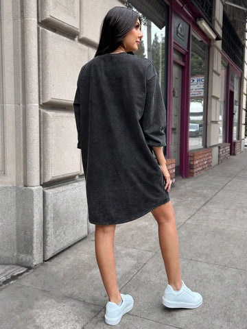 Women Snowflake Print Sweatshirt & Short Dress, Autumn/Winter