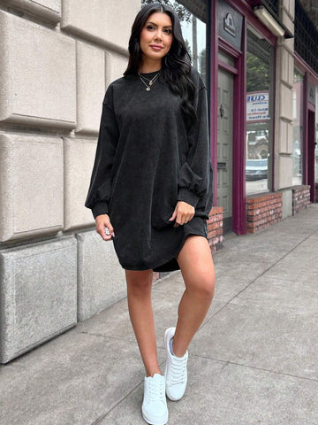 Women Snowflake Print Sweatshirt & Short Dress, Autumn/Winter