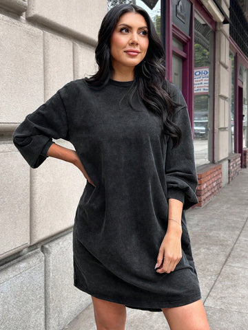 Women Snowflake Print Sweatshirt & Short Dress, Autumn/Winter