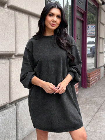 Women Snowflake Print Sweatshirt & Short Dress, Autumn/Winter