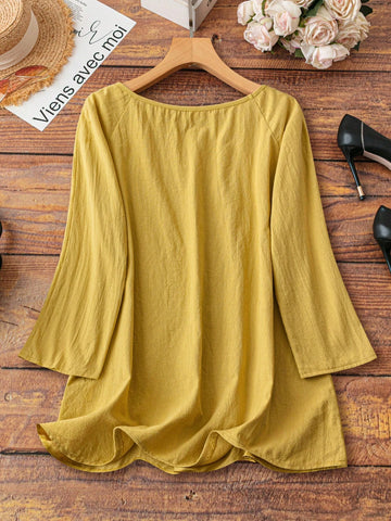 LUNE Women Solid Boat Neck Raglan Sleeve Blouse