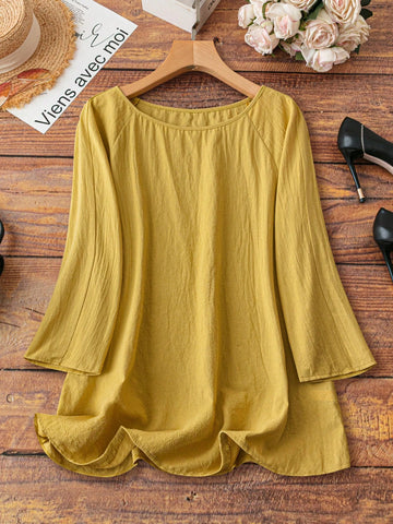 LUNE Women Solid Boat Neck Raglan Sleeve Blouse