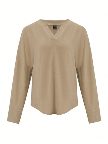 LUNE Women Solid Color Notched Collar Casual Daily Wear SpringSummer Shirt