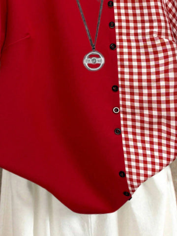 LUNE Women Spring/Summer Casual Plaid Patchwork Shirt