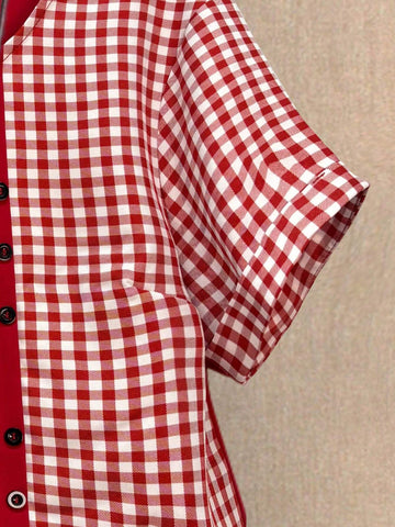 LUNE Women Spring/Summer Casual Plaid Patchwork Shirt