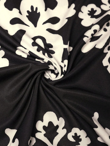 Women Square Neck Allover Print Casual Long Sleeve Dress