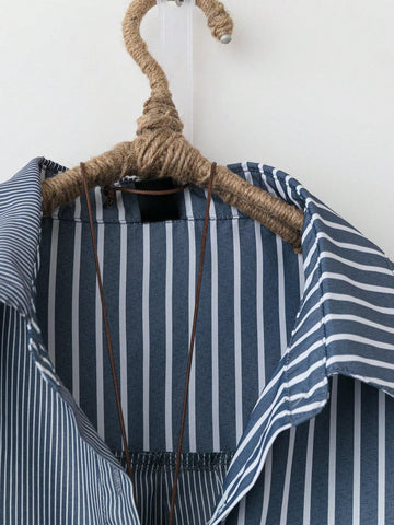 LUNE Women Stripe Patchwork Front Button Casual Long Sleeve Cardigan Shirt