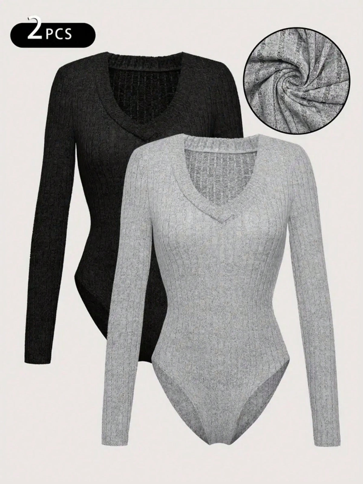 Women V-Neck Long Sleeve Solid Color Slim Fit Casual Bodysuit